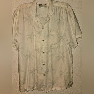 Paradise Found Vintage Hawaiian  Palm Tree Button Up Shirt 100% Rayon Medium